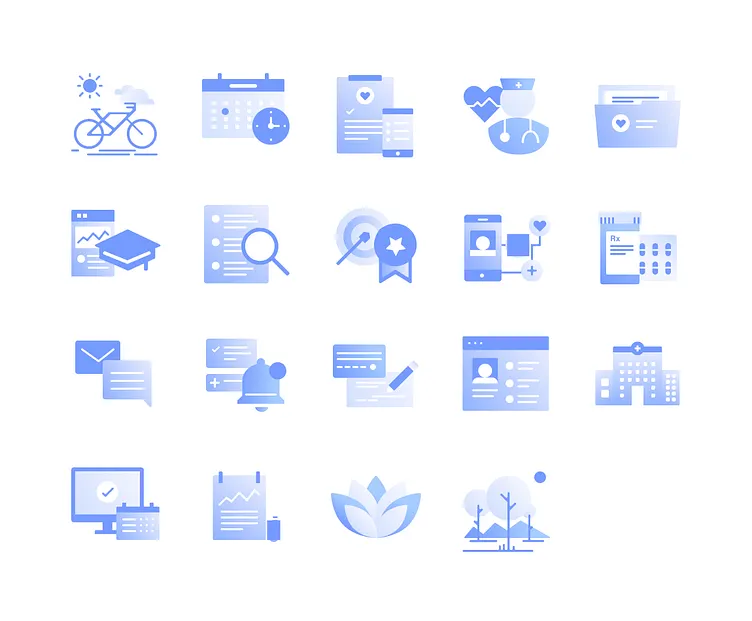 The athenaWell icon set — twenty-four drawn icons