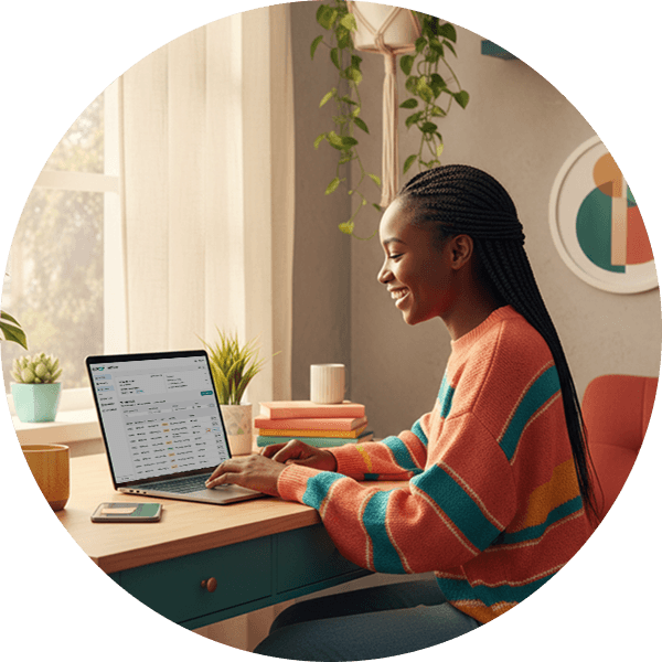 A title company submitter filing documents from her desk