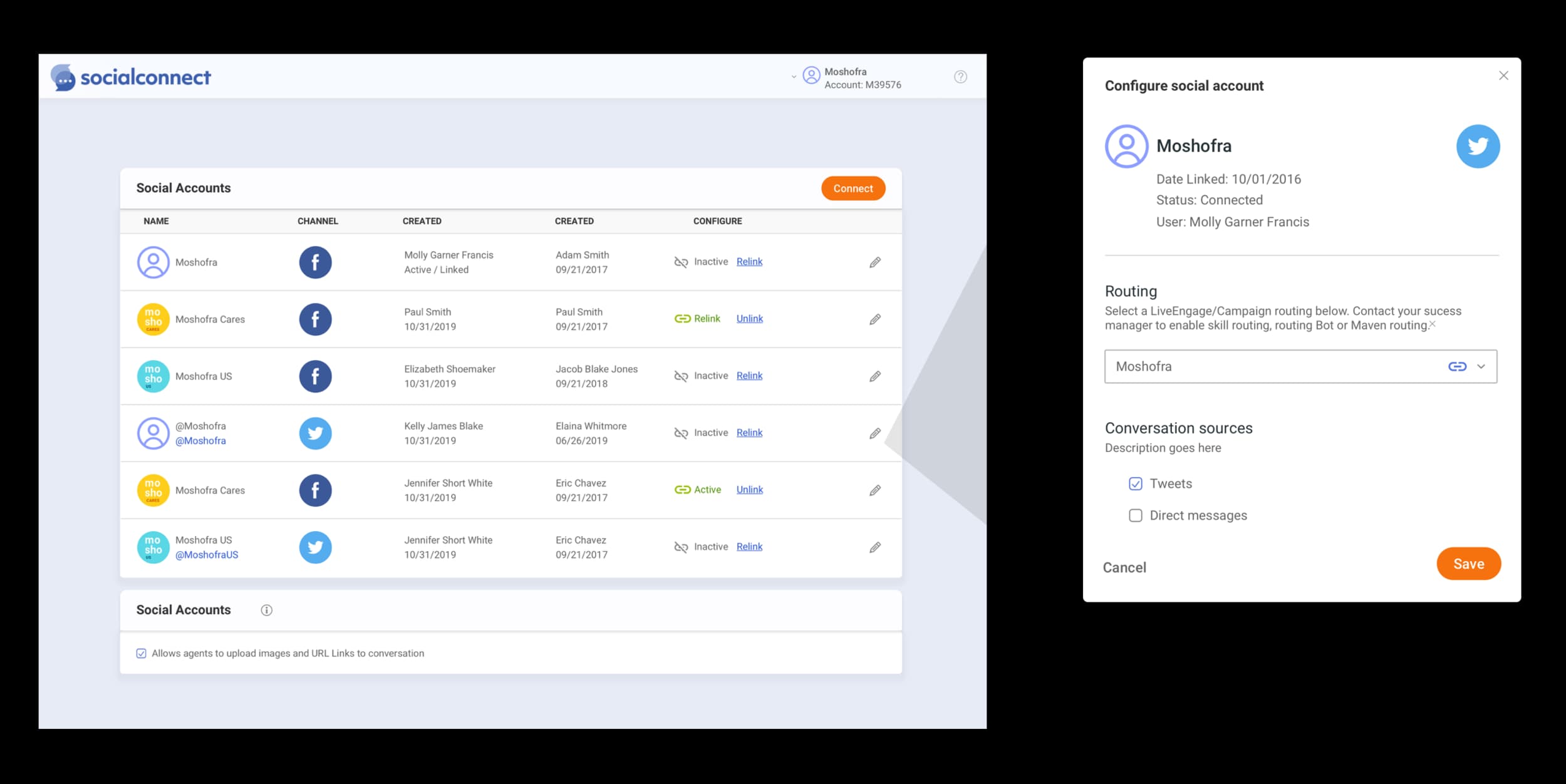 Self-service: connect, assign, and manage social accounts
