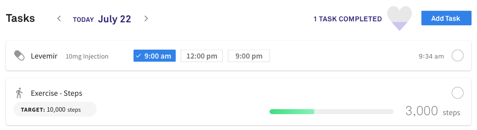 Daily patient tasks with a progress indicator testers found motivating