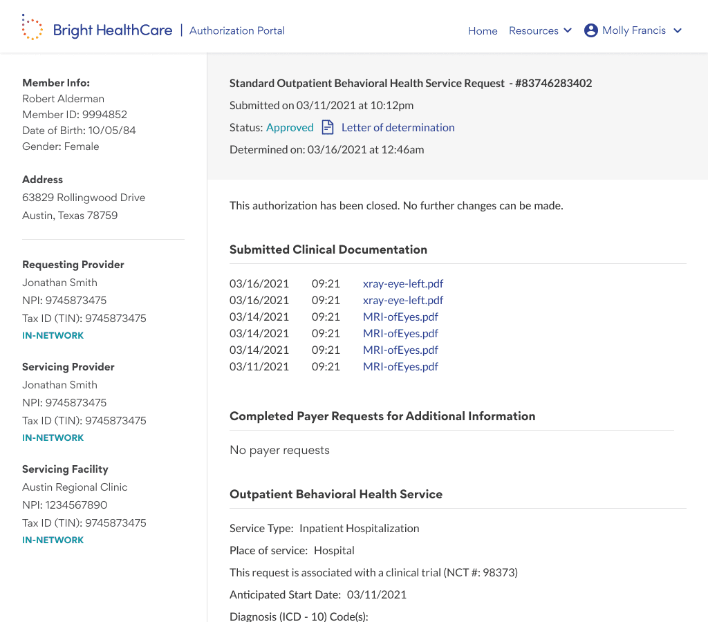 Authorization summary