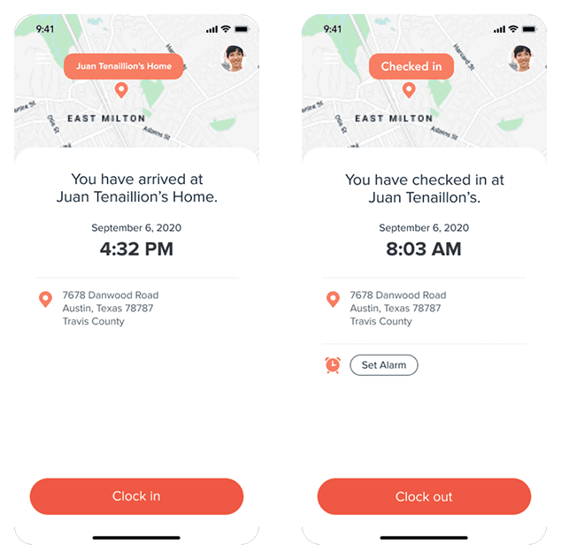 Clock in and out — map and start shift