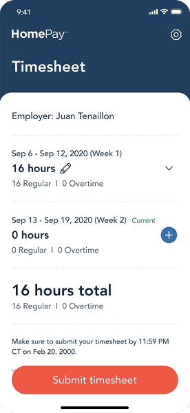Timesheet — totals and submit