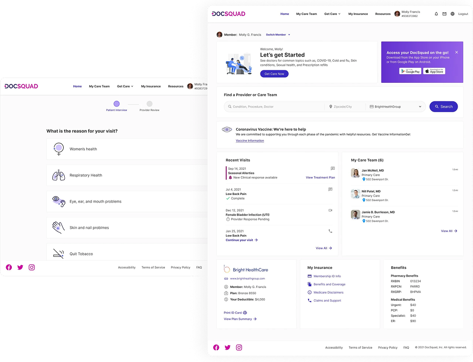Patient interview overlapping the logged-in DocSquad dashboard